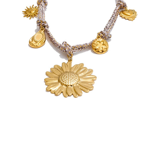 Braided sunflower flower pendant necklace - product image