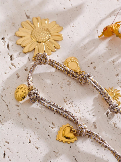Braided sunflower flower pendant necklace - product image