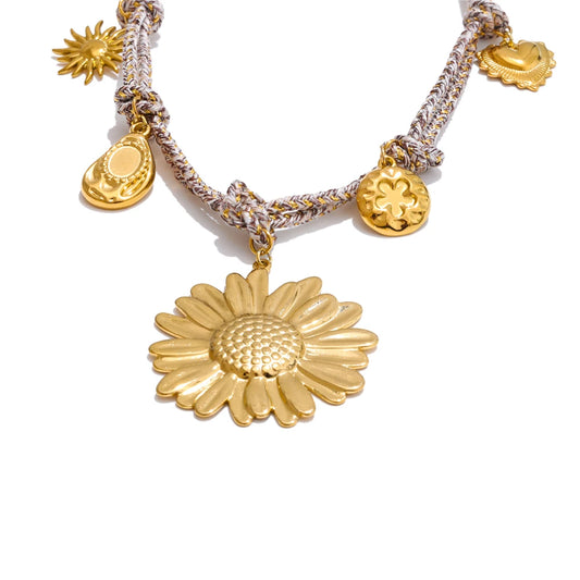 Braided sunflower flower pendant necklace - product image