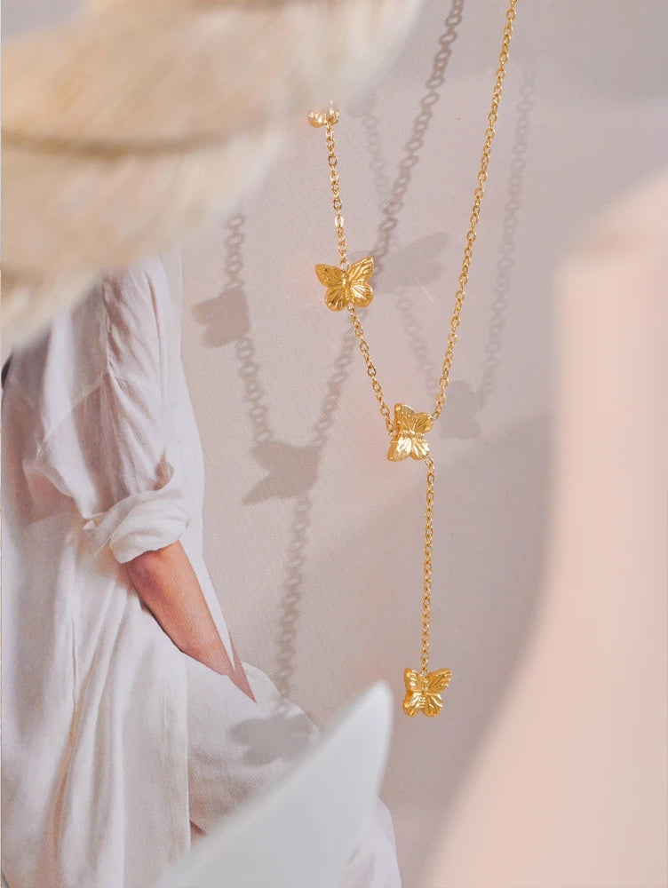 Butterfly chain abstract pendant collar necklace - product image
