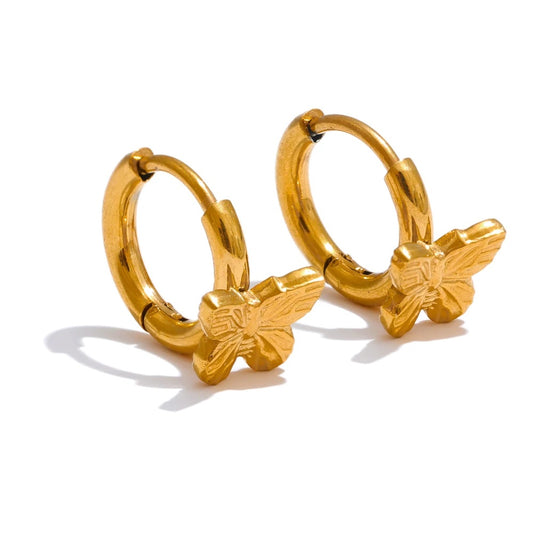 Butterfly plant pattern stainless steel hoop earrings - product image