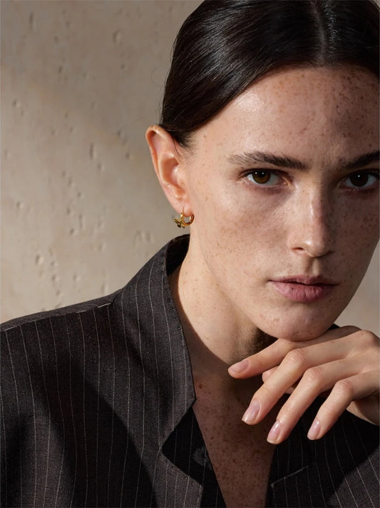 Butterfly plant pattern stainless steel hoop earrings - product image