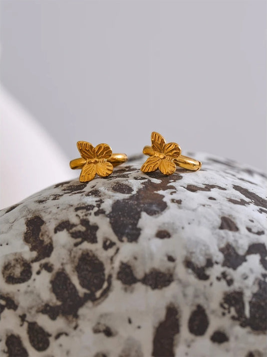 Butterfly plant pattern stainless steel hoop earrings - product image