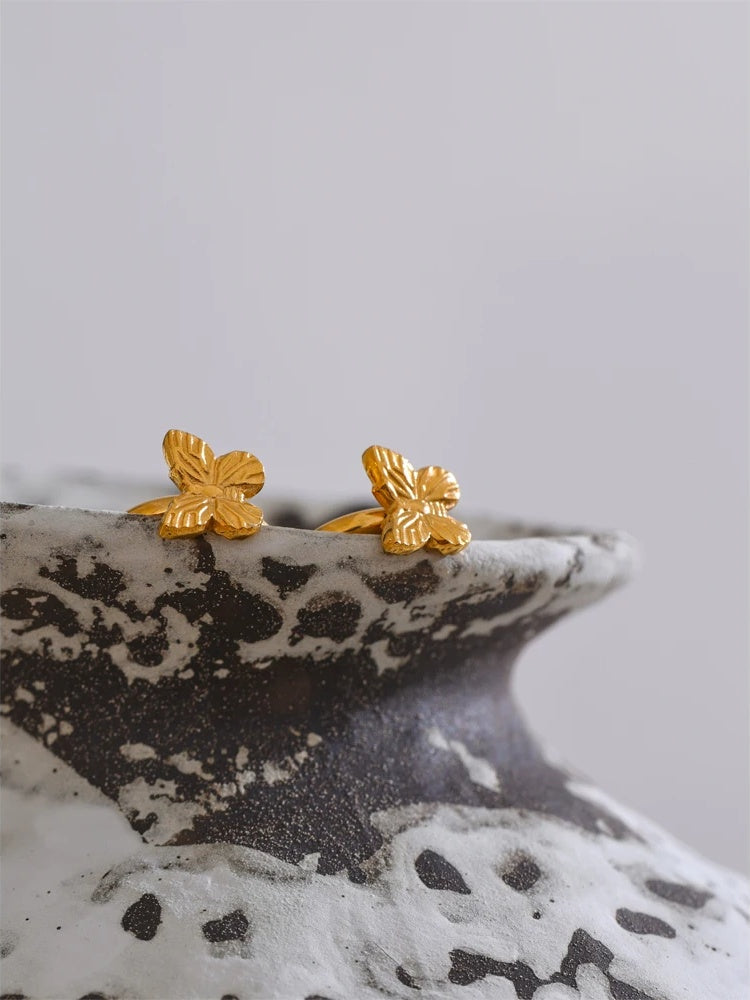 Butterfly plant pattern stainless steel hoop earrings - product image