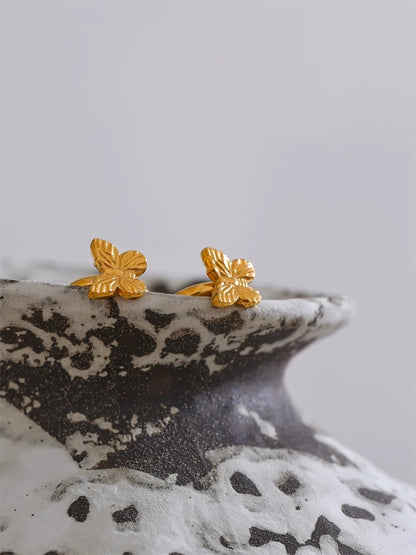 Butterfly plant pattern stainless steel hoop earrings - product image
