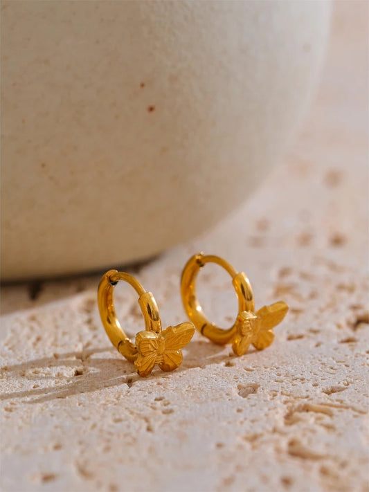 Butterfly plant pattern stainless steel hoop earrings - product image