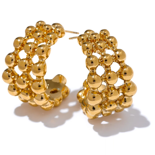 C-shape beads layered hollow huggie earrings - product image