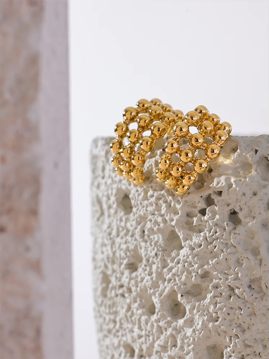 C-shape beads layered hollow huggie earrings - product image