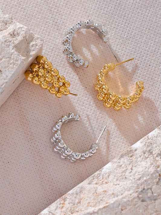 C-shape beads layered hollow huggie earrings - product image