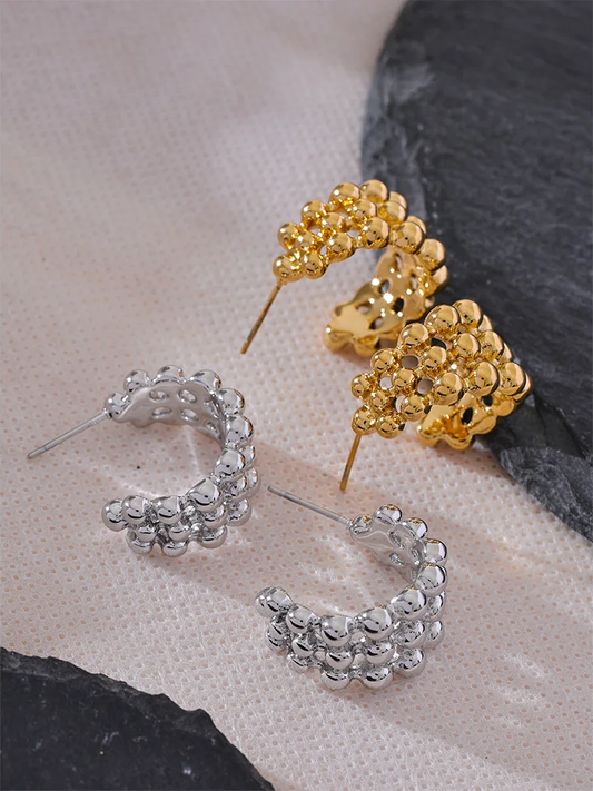 C-shape beads layered hollow huggie earrings - product image