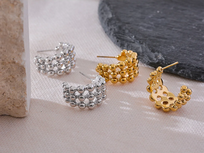 C-shape beads layered hollow huggie earrings - product image