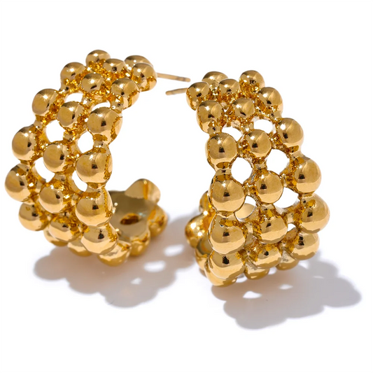 C-shape beads layered hollow huggie earrings - product image
