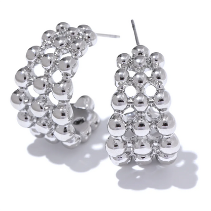 C-shape beads layered hollow huggie earrings - product image