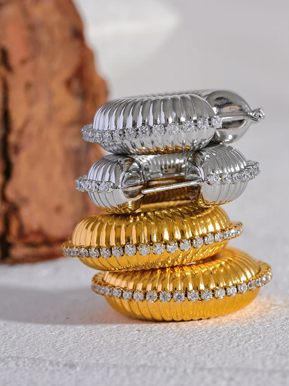 C-shape contemporary chunky zirconia texture earrings - product image