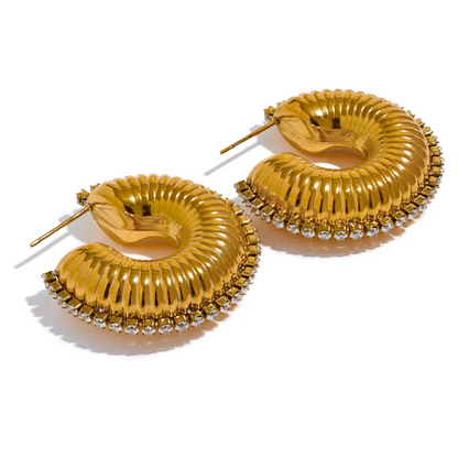 C-shape contemporary chunky zirconia texture earrings - product image