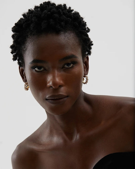 C-shape imitation pearl chic hoop earrings - product image