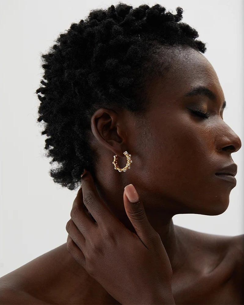 C-shape imitation pearl chic hoop earrings - product image