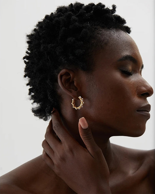 C-shape imitation pearl chic hoop earrings - product image