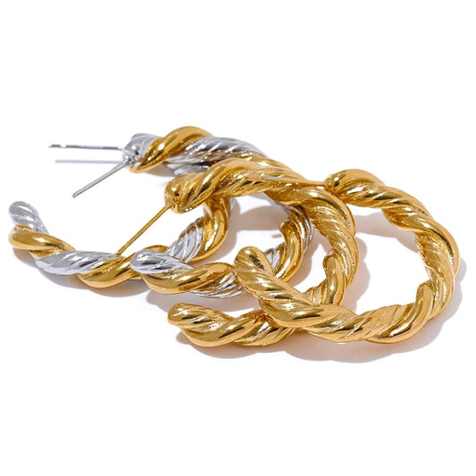 C-shape round twisted huggie hoop earrings - product image