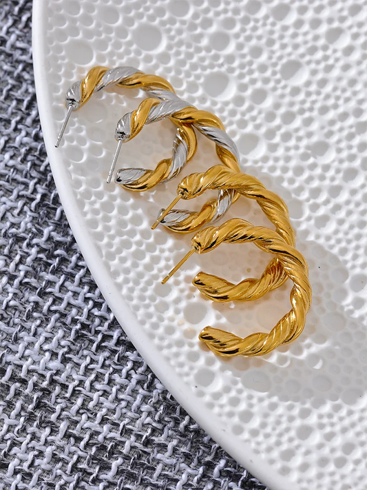 C-shape round twisted huggie hoop earrings - product image