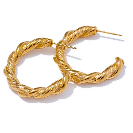 C-shape round twisted huggie hoop earrings - product image