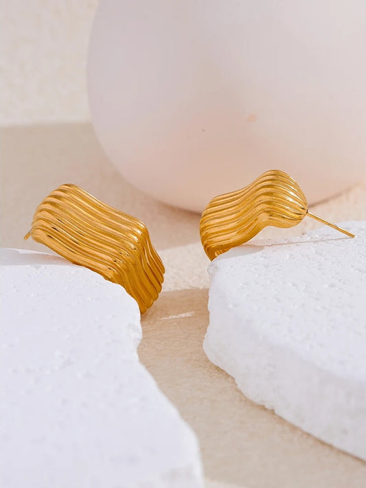 C-shape stripe gold color statement hoop earrings - product image