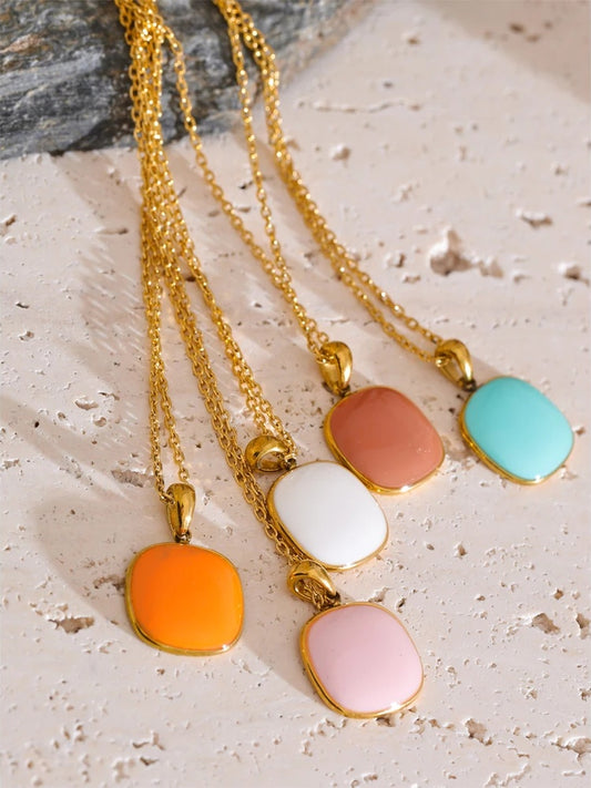 Candy color square modern pendant necklace women - product image