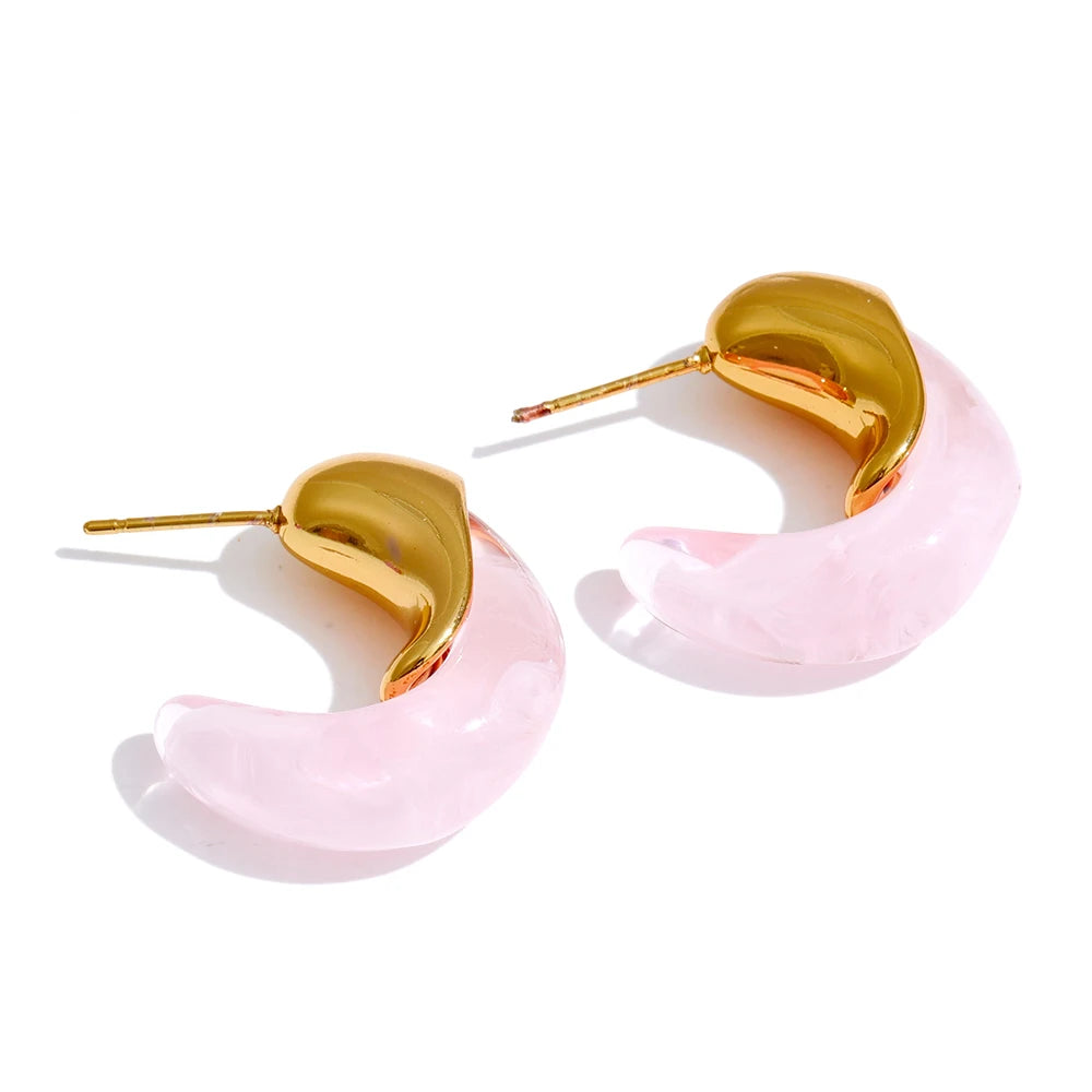 Candy resin acrylic c shape huggie earrings - product image