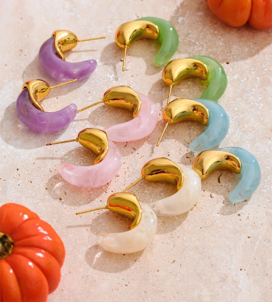 Candy resin acrylic c shape huggie earrings - product image