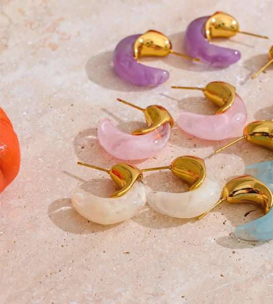 Candy resin acrylic c shape huggie earrings - product image