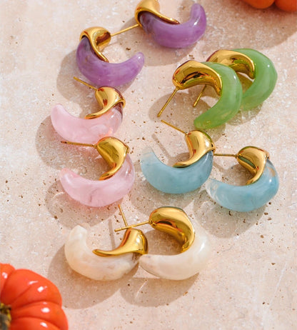 Candy resin acrylic c shape huggie earrings - product image