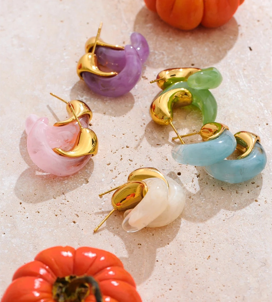 Candy resin acrylic c shape huggie earrings - product image