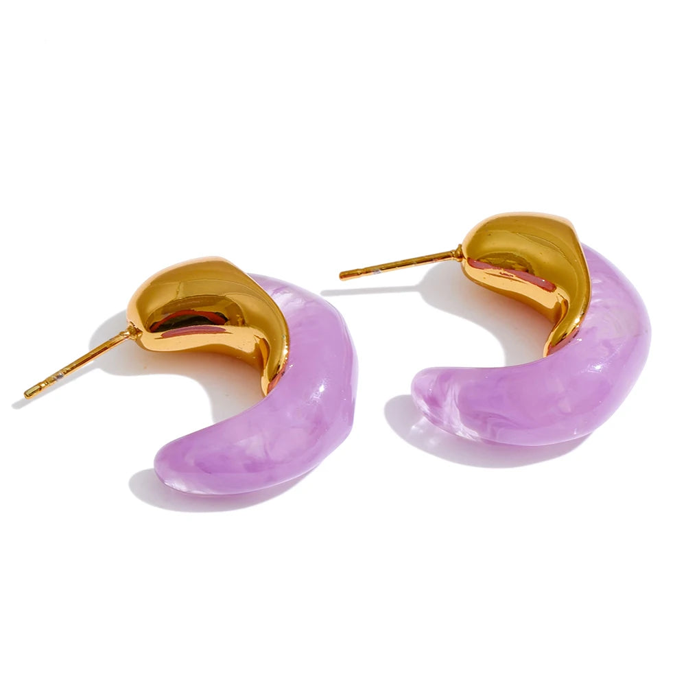Candy resin acrylic c shape huggie earrings - product image