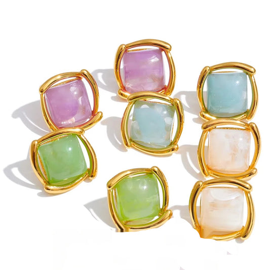 Candy resin acrylic square colorful stud earrings - product image