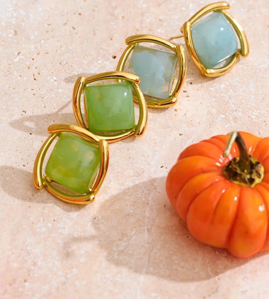 Candy resin acrylic square colorful stud earrings - product image