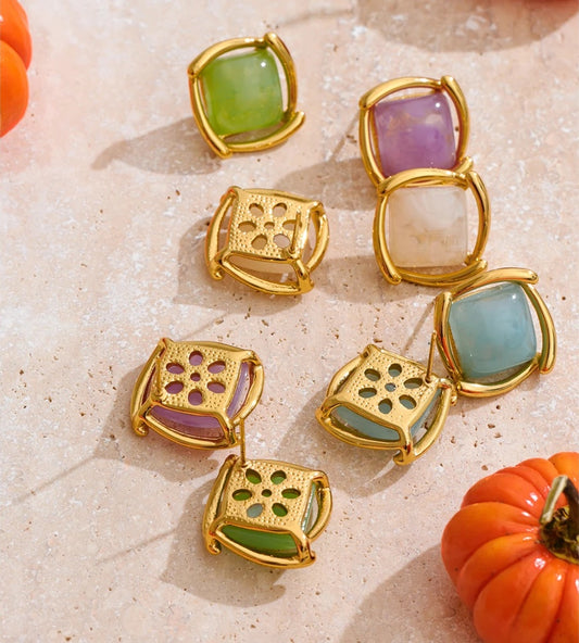 Candy resin acrylic square colorful stud earrings - product image
