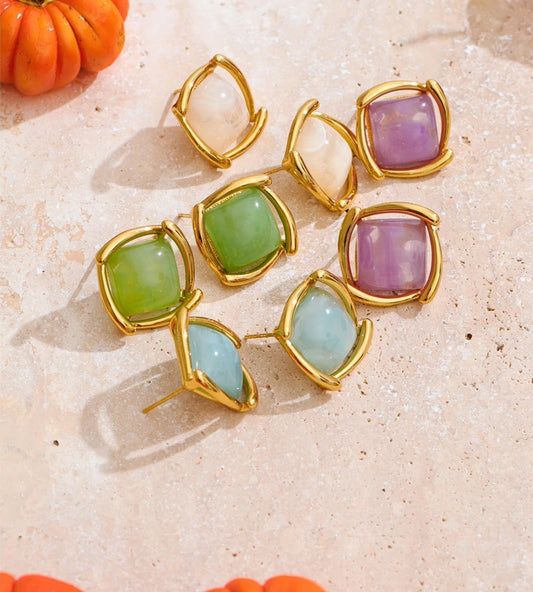Candy resin acrylic square colorful stud earrings - product image