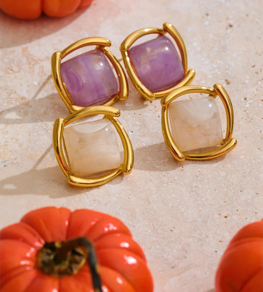 Candy resin acrylic square colorful stud earrings - product image