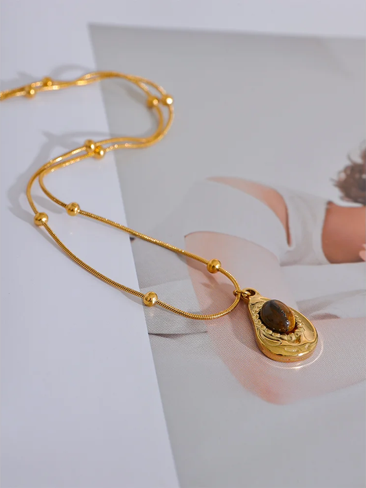 Cashew natural tiger stone pendant necklace - product image