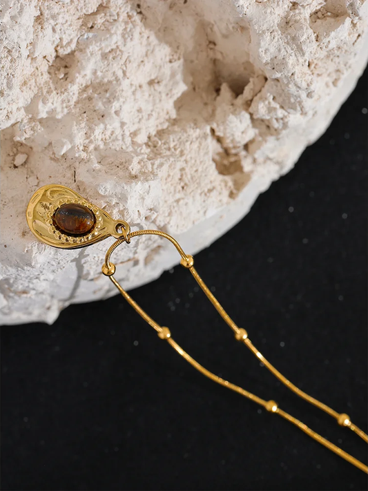 Cashew natural tiger stone pendant necklace - product image