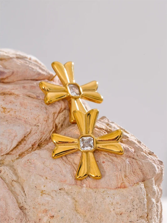 Casting cross statement rust resistant stud earrings - product image