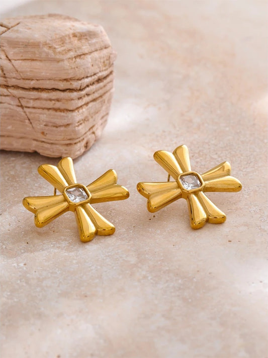 Casting cross statement rust resistant stud earrings - product image