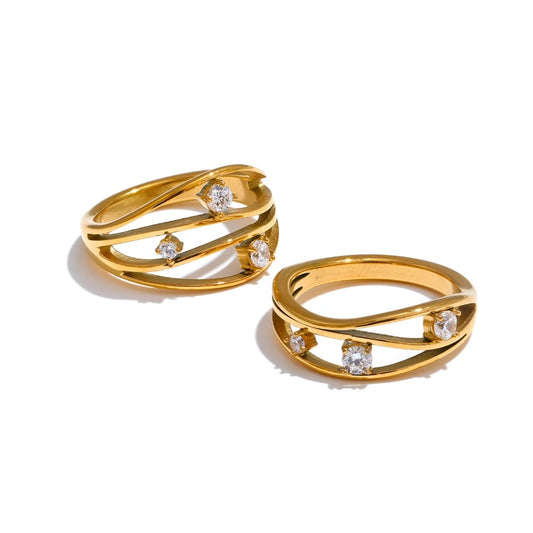 Casting metal hollow inlaid cubic zirconia ring - product image