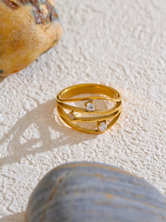 Casting metal hollow inlaid cubic zirconia ring - product image