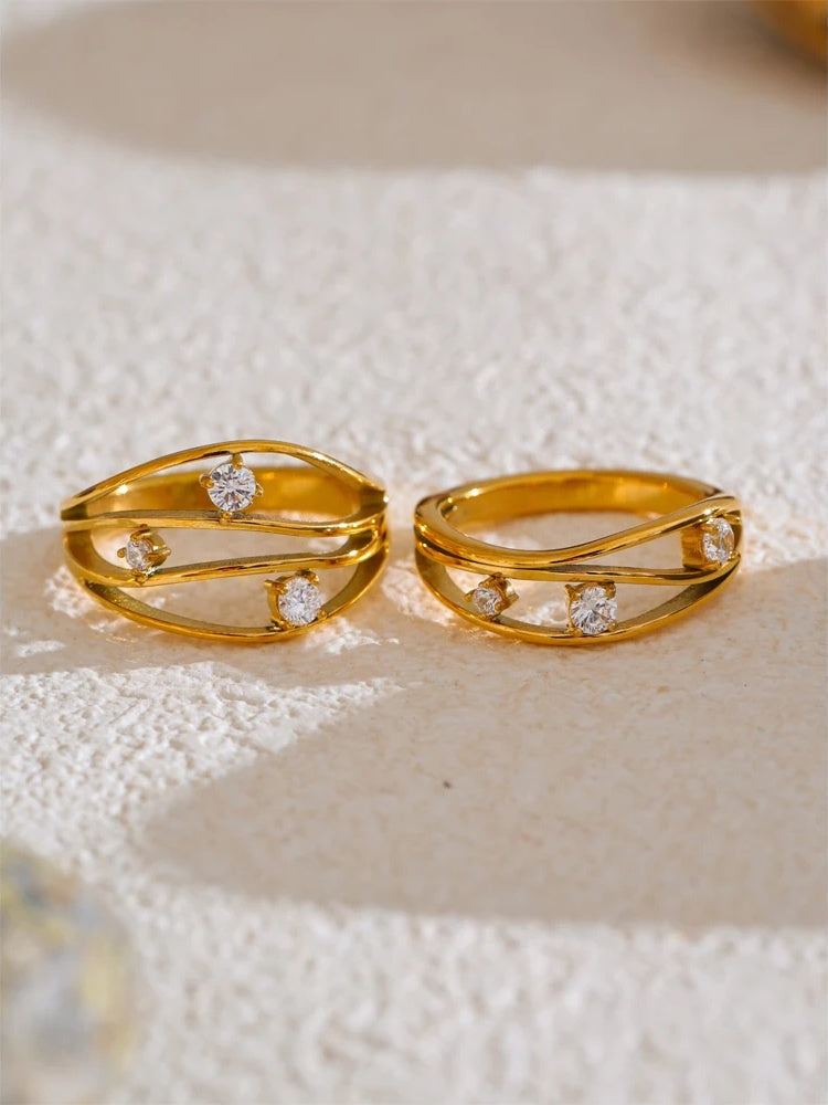 Casting metal hollow inlaid cubic zirconia ring - product image