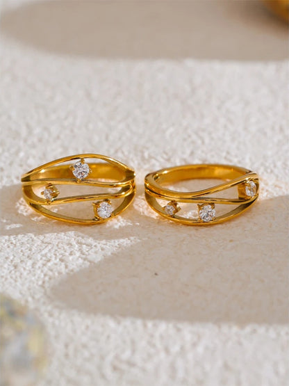Casting metal hollow inlaid cubic zirconia ring - product image
