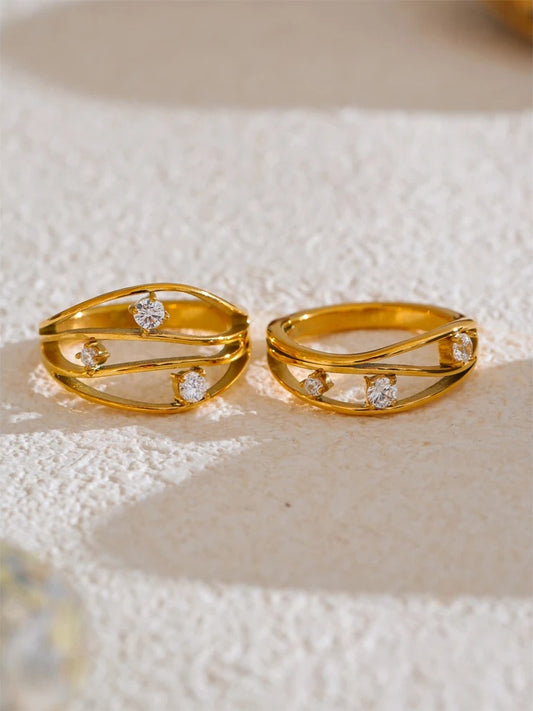 Casting metal hollow inlaid cubic zirconia ring - product image