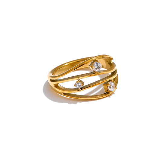 Casting metal hollow inlaid cubic zirconia ring - product image