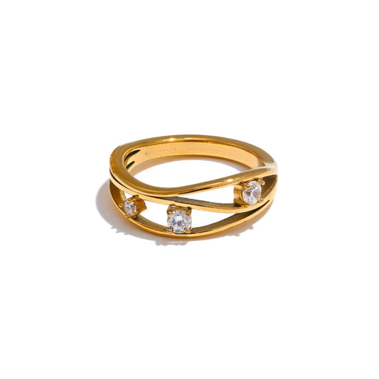 Casting metal hollow inlaid cubic zirconia ring - product image
