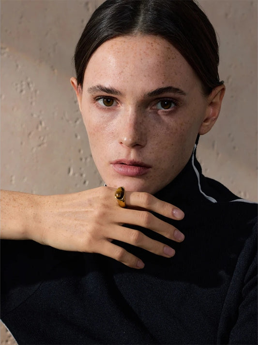 Casting open minimalist tiger shell stone ring women - product image